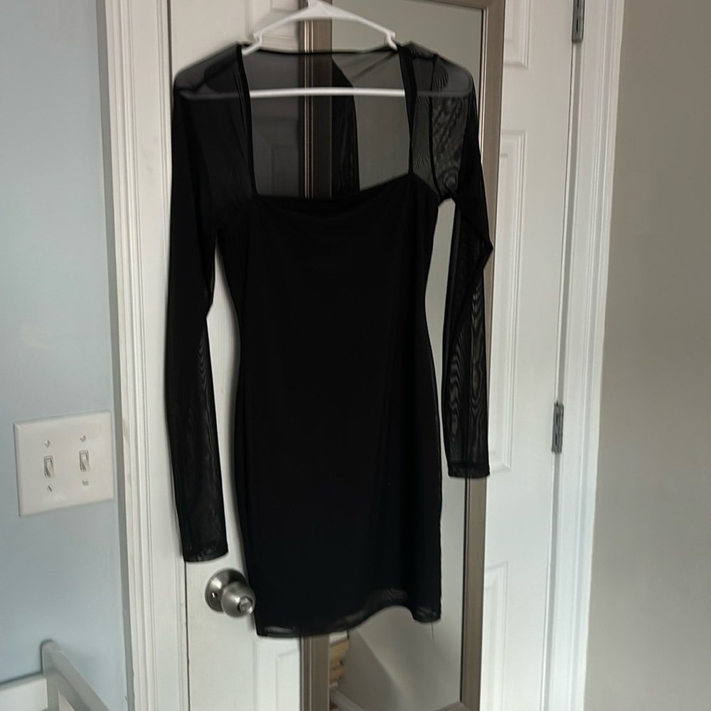 LULUS MESH BLACK LONG-SLEEVE MINI DRESS